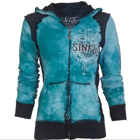 Affliction Women's Zip Up Hoodie Jacket Blitzkrieg Biker Tattoo - Picture 5 of 8